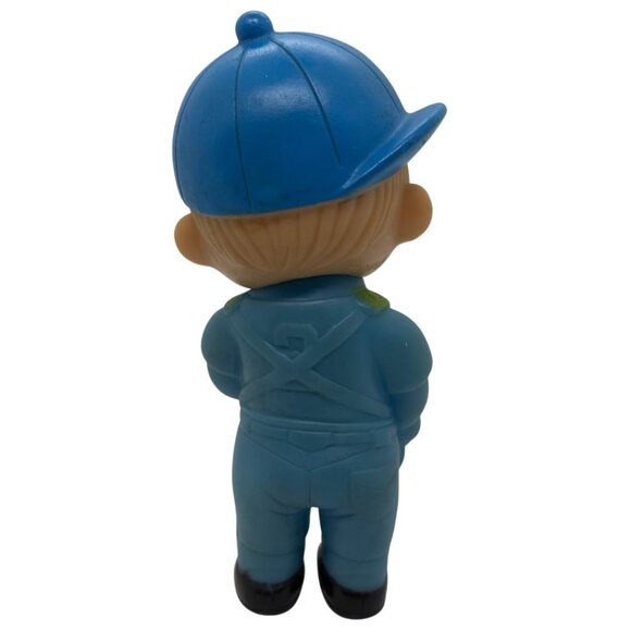 Vintage Baseball Player Figurine Blue Cap & Glove Rubber Squeaker Doll - Picture 3 of 3